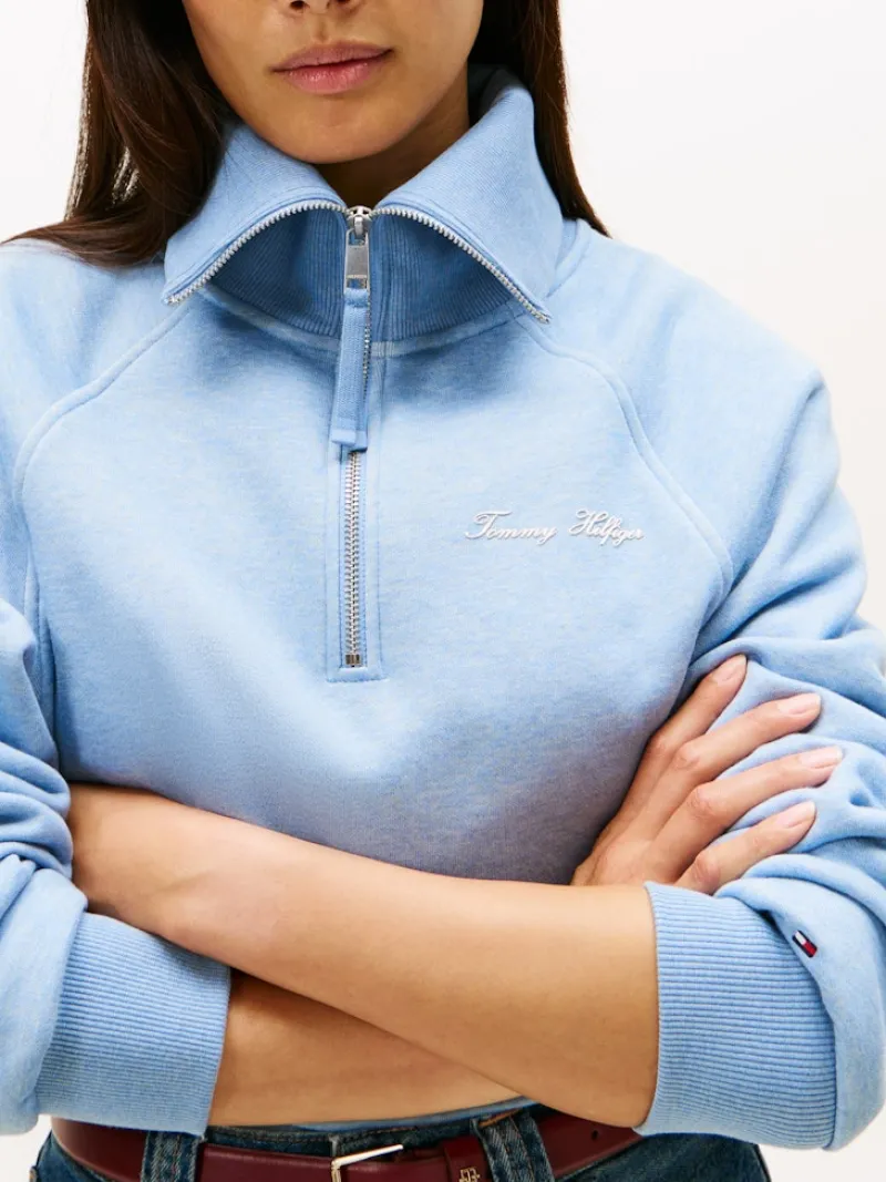 Tommy Hilfiger Pullover & Sweatshirts*CLASSIC SCRIPT FLEECE HALF-ZIP brisk blue heather