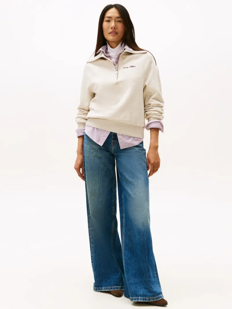 Tommy Hilfiger Pullover & Sweatshirts*CLASSIC SCRIPT FLEECE HALF-ZIP heather oatmilk