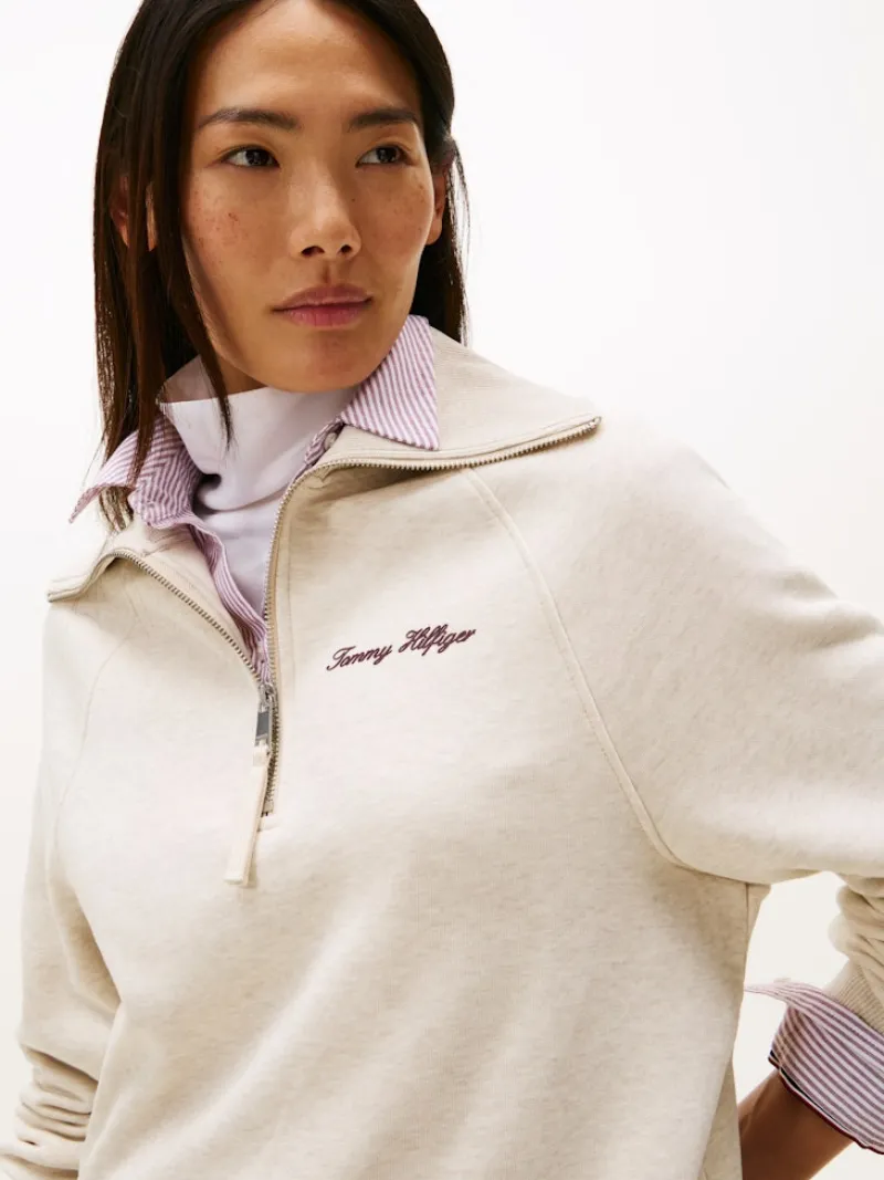 Tommy Hilfiger Pullover & Sweatshirts*CLASSIC SCRIPT FLEECE HALF-ZIP heather oatmilk
