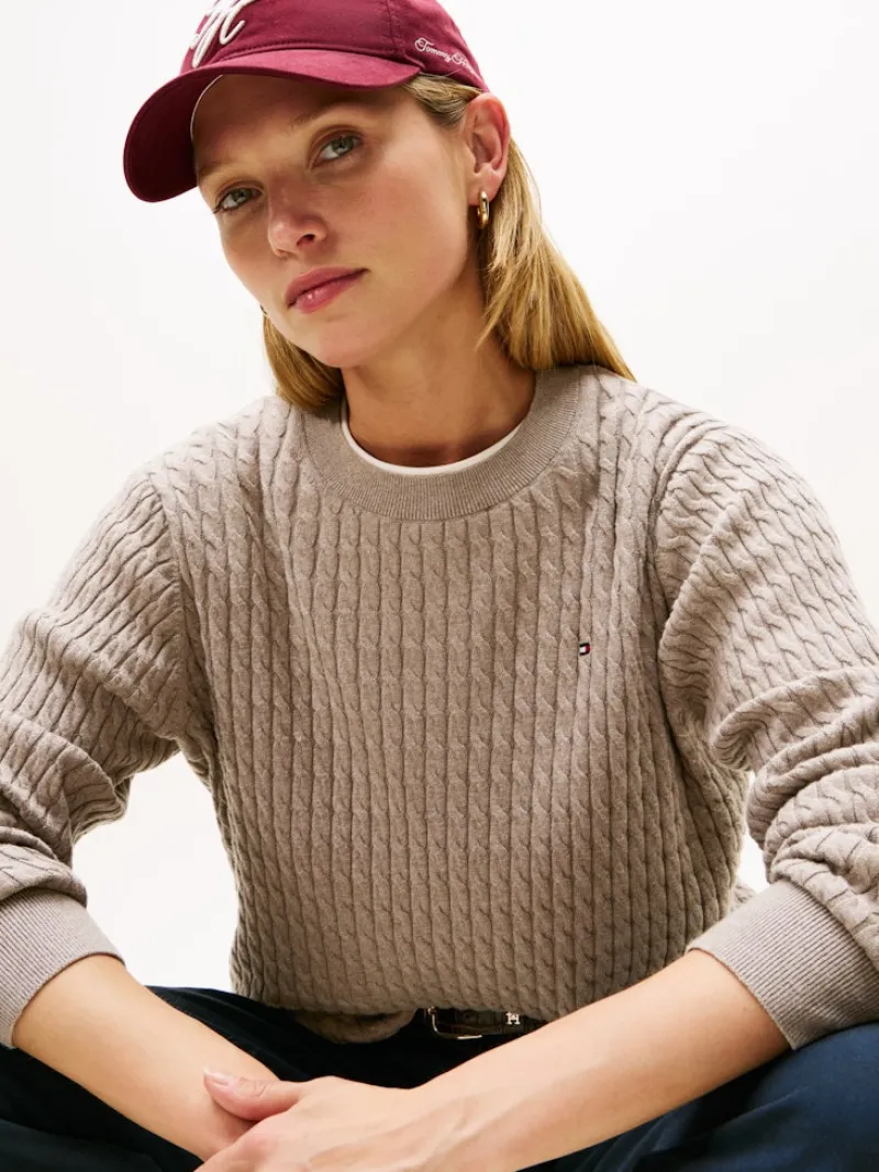 Tommy Hilfiger Pullover & Sweatshirts*CO CABLE FINE GG C-NK LS SWT heathered taupe