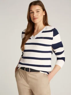 Tommy Hilfiger Pullover & Sweatshirts*CO CARDI FINE GG LS V-NK SWT ivory petal-dark night navy stp