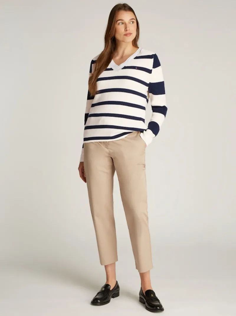 Tommy Hilfiger Pullover & Sweatshirts*CO CARDI FINE GG LS V-NK SWT ivory petal-dark night navy stp