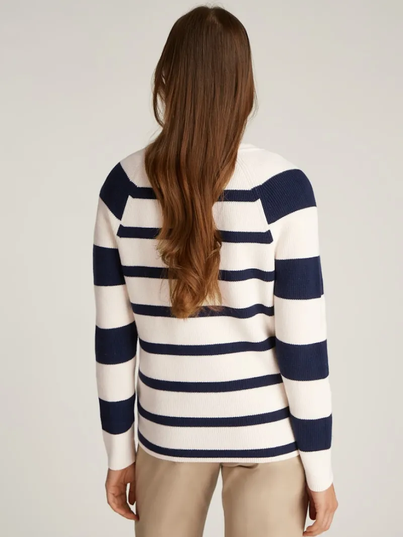 Tommy Hilfiger Pullover & Sweatshirts*CO CARDI FINE GG LS V-NK SWT ivory petal-dark night navy stp