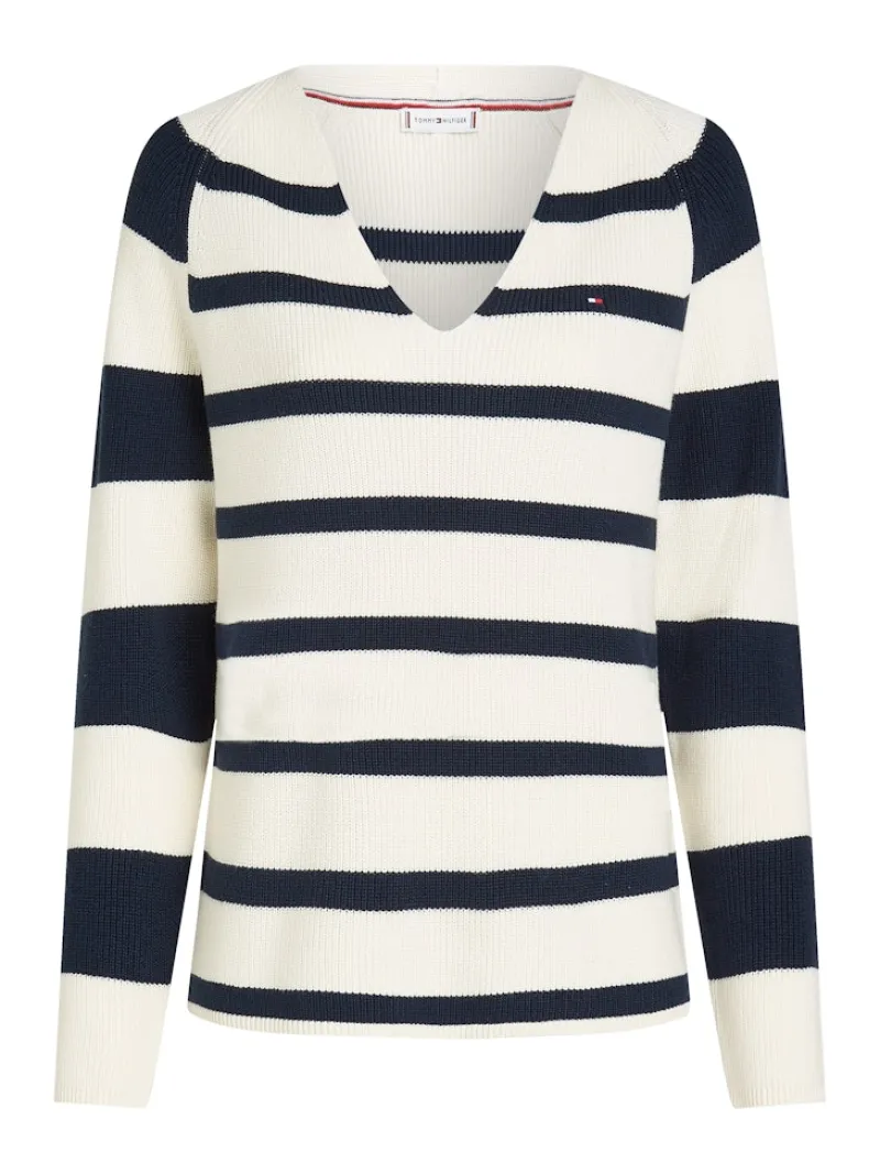 Tommy Hilfiger Pullover & Sweatshirts*CO CARDI FINE GG LS V-NK SWT ivory petal-dark night navy stp