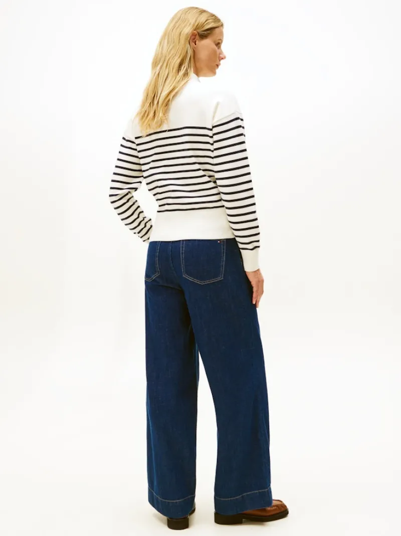 Tommy Hilfiger Pullover & Sweatshirts*CO JERSEY GOLD BTN MOCK-NK SWT placed thin navy stp sweaters