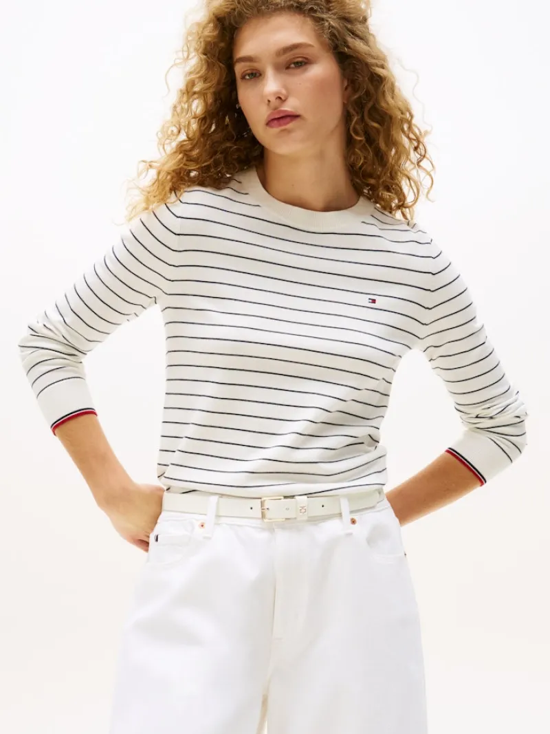 Tommy Hilfiger Pullover & Sweatshirts*CO JERSEY STITCH C-NK LS SWT ivory silk-dark night navy fine stp