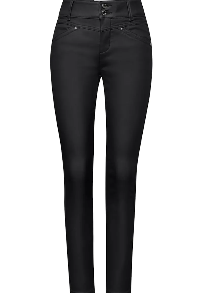 STREET ONE STUDIO Hosen*Coated Slim Fit Hose Black