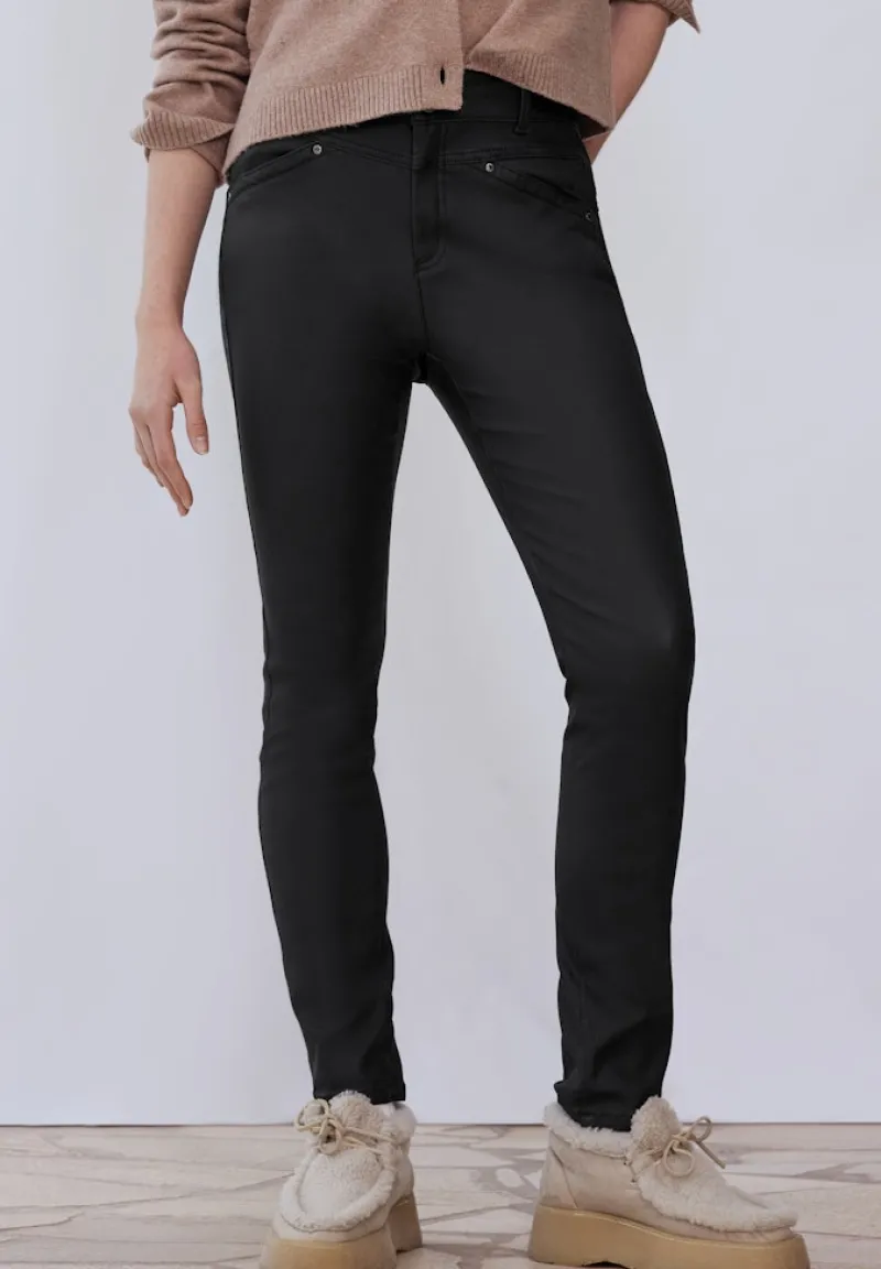 STREET ONE STUDIO Hosen*Coated Slim Fit Hose Black