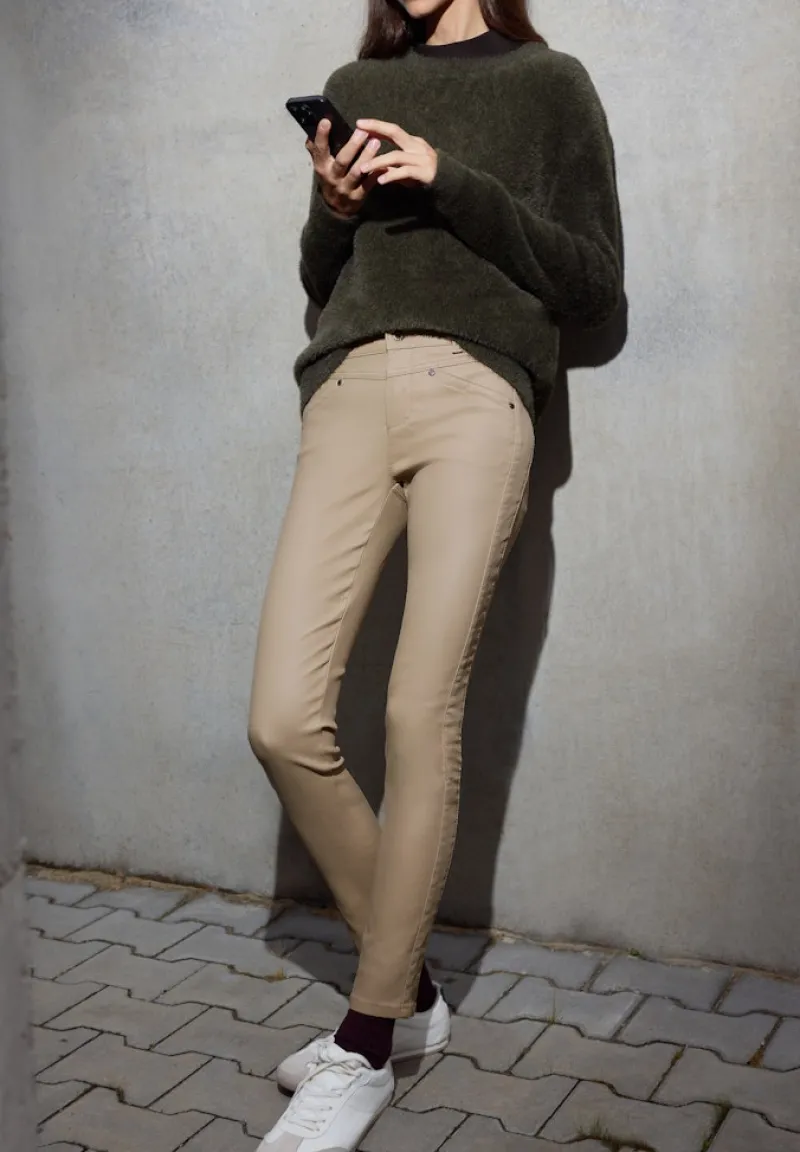 STREET ONE STUDIO Hosen*Coated Slim Fit Hose dark morn beige