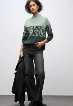 Street One Pullover & Sweatshirts*Color-Block Jacquard Sweater evernight green