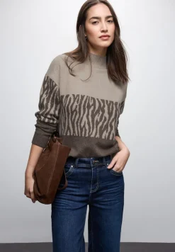 Street One Pullover & Sweatshirts*Color-Block Jacquard Sweater dark nomad brown mel.