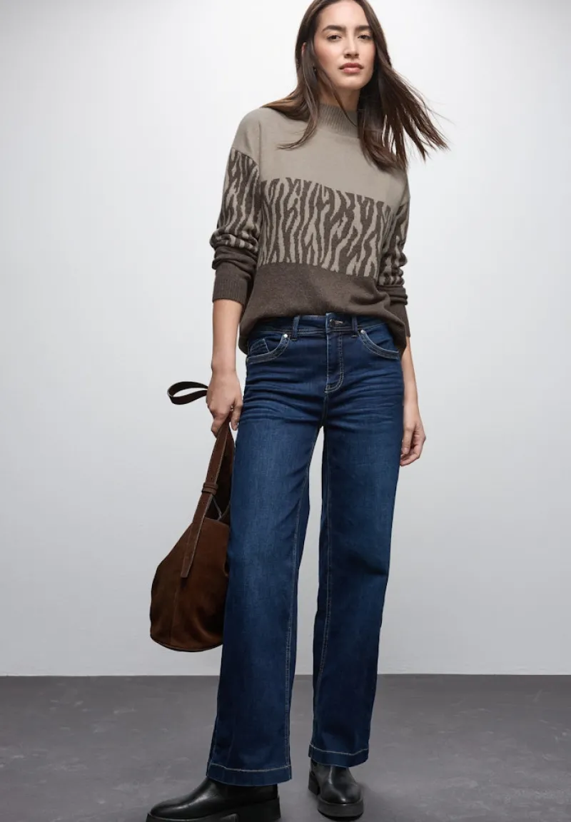 Street One Pullover & Sweatshirts*Color-Block Jacquard Sweater dark nomad brown mel.