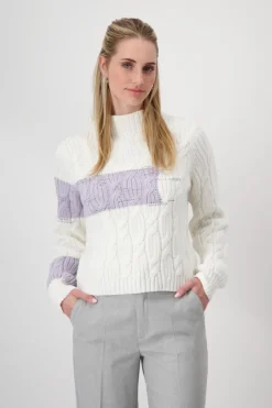 Monari Pullover & Sweatshirts*Colourblocking-Pullover mit Zopfmuster off-white