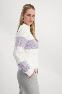 Monari Pullover & Sweatshirts*Colourblocking-Pullover mit Zopfmuster off-white