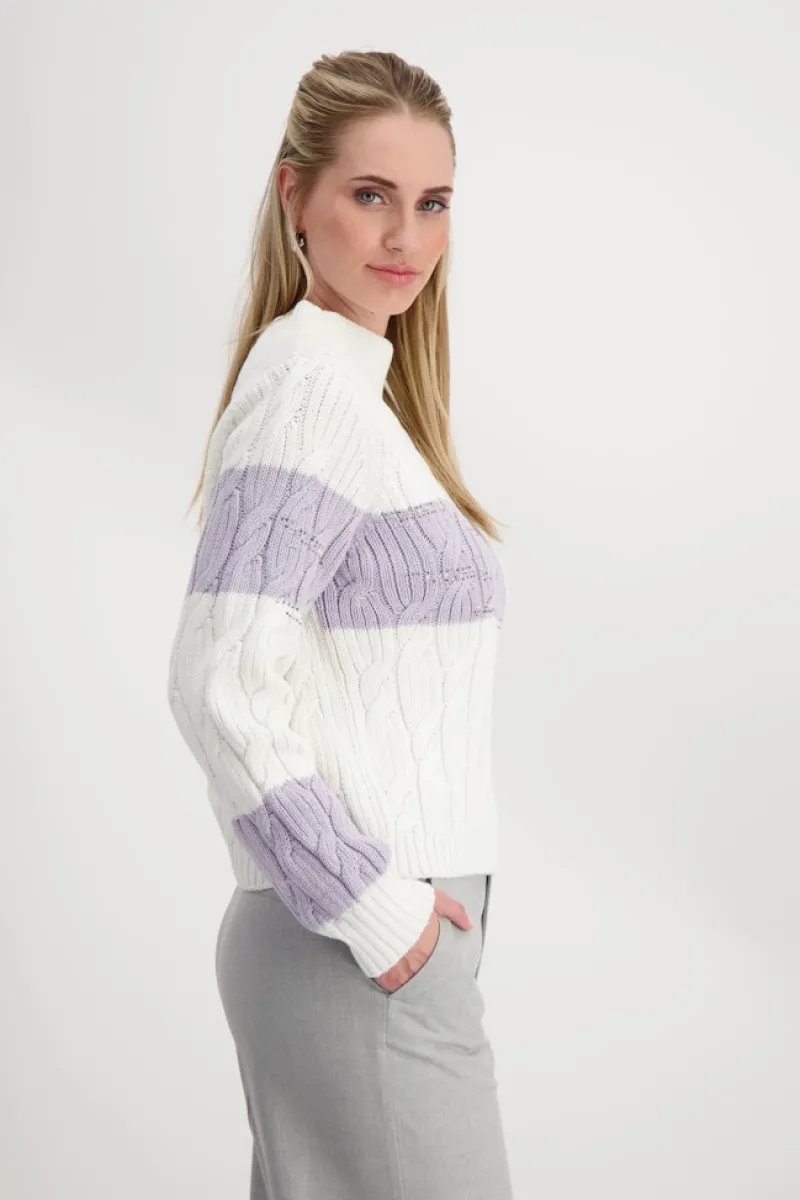 Monari Pullover & Sweatshirts*Colourblocking-Pullover mit Zopfmuster off-white