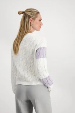 Monari Pullover & Sweatshirts*Colourblocking-Pullover mit Zopfmuster off-white