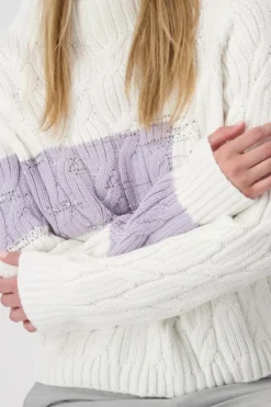 Monari Pullover & Sweatshirts*Colourblocking-Pullover mit Zopfmuster off-white