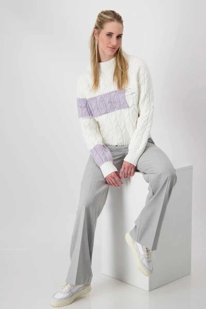 Monari Pullover & Sweatshirts*Colourblocking-Pullover mit Zopfmuster off-white