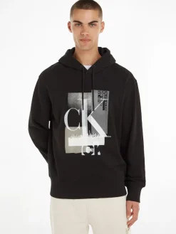 Calvin Klein Jeans Pullover & Sweatshirts*CONNECTED LAYER LANDSCAPE HOODIE ck black