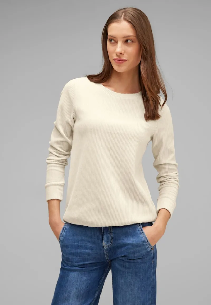 Street One Pullover & Sweatshirts*Cord Langarmshirt smooth sand beige