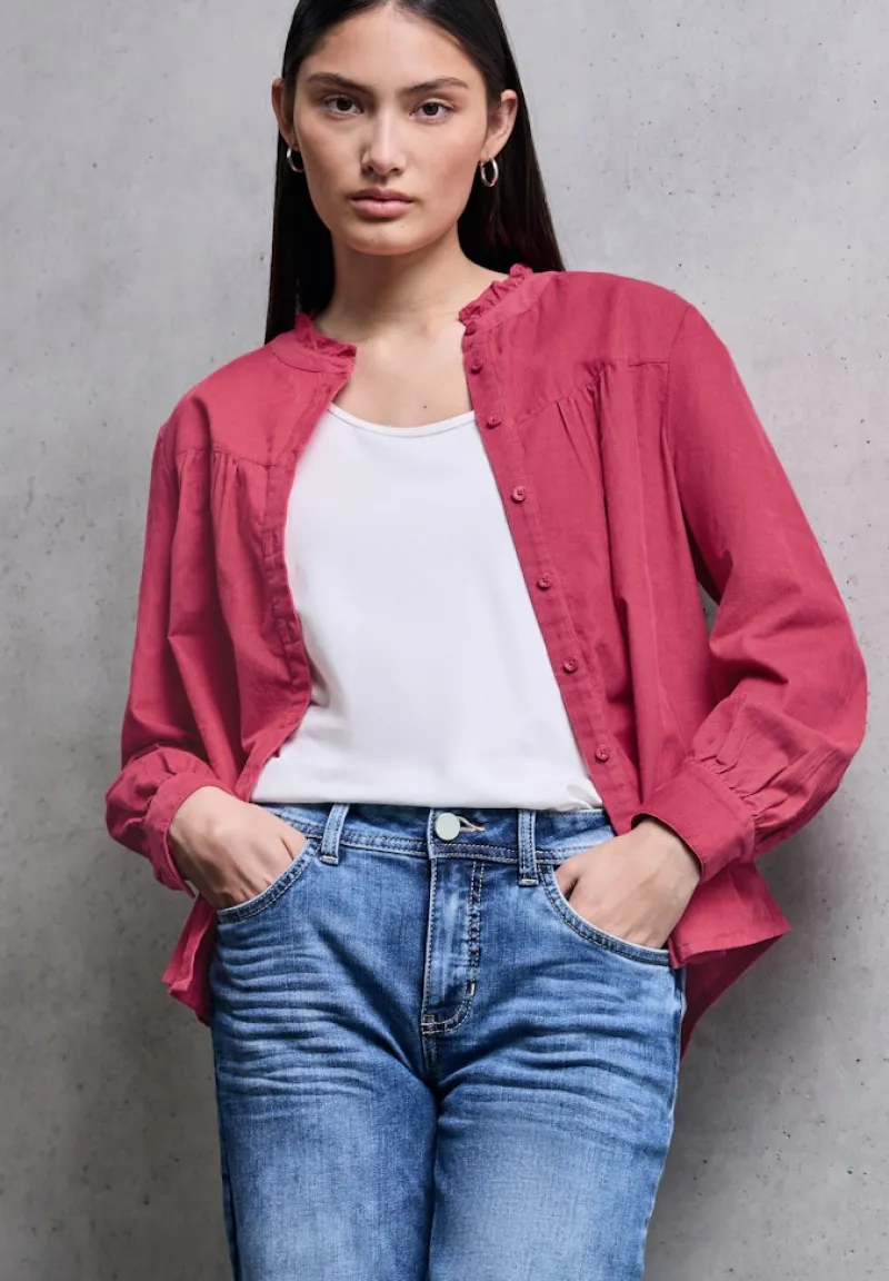 STREET ONE STUDIO Blusen*Cordbluse mit Rüschendetails dark candy pink