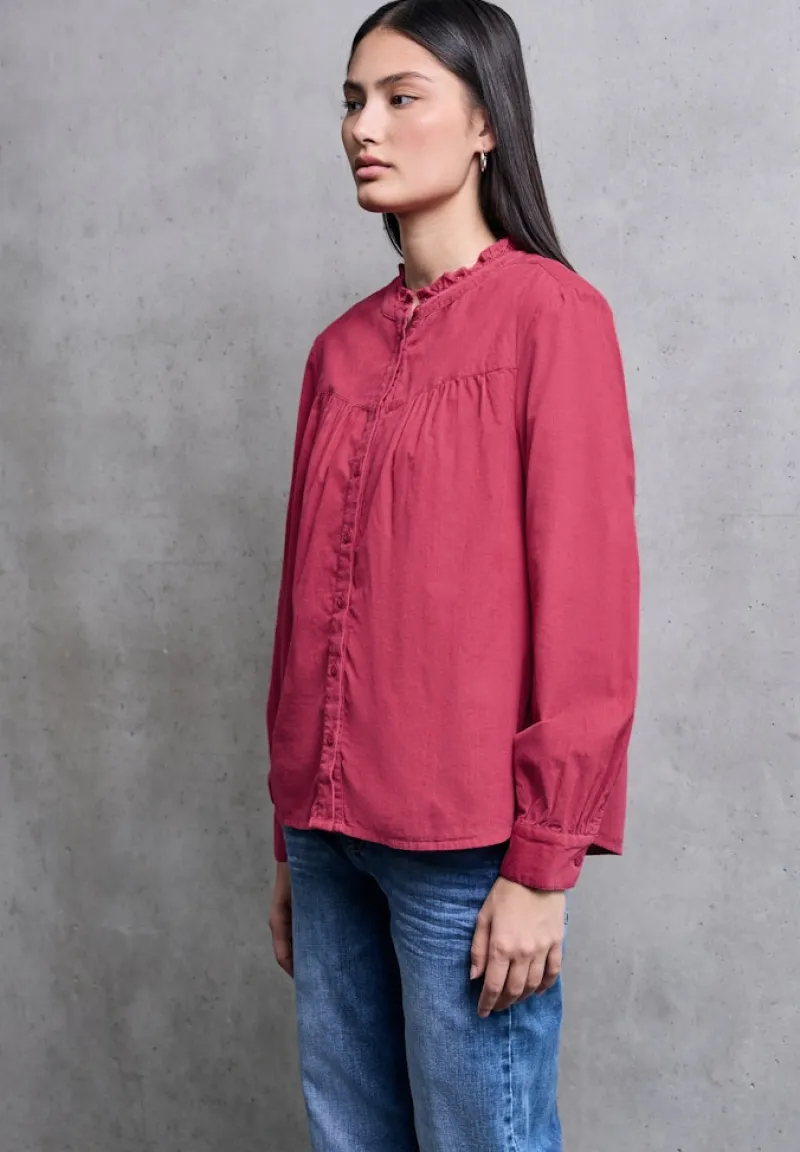 STREET ONE STUDIO Blusen*Cordbluse mit Rüschendetails dark candy pink