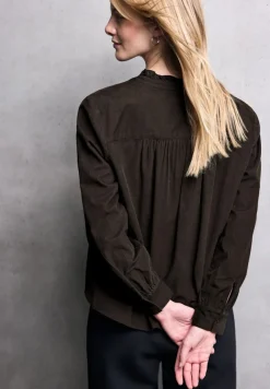 STREET ONE STUDIO Blusen*Cordbluse mit Rüschendetails dark auburn brown