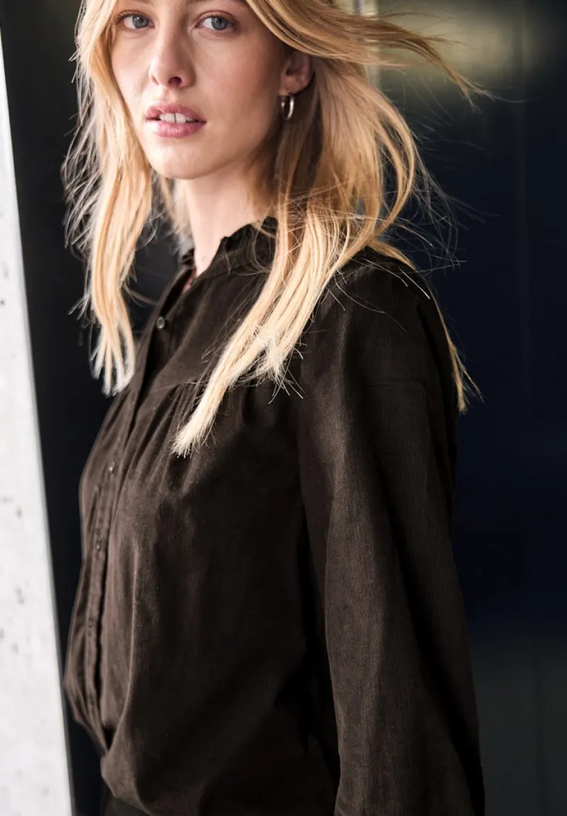 STREET ONE STUDIO Blusen*Cordbluse mit Rüschendetails dark auburn brown