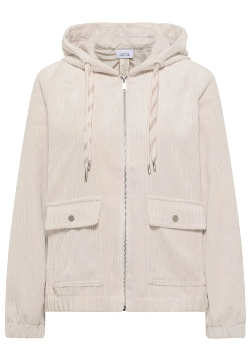 Cecil Jacken*Cordjacke mit Kapuze oat milk beige