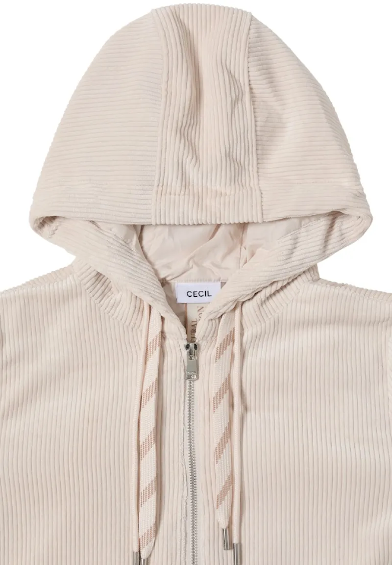 Cecil Jacken*Cordjacke mit Kapuze oat milk beige