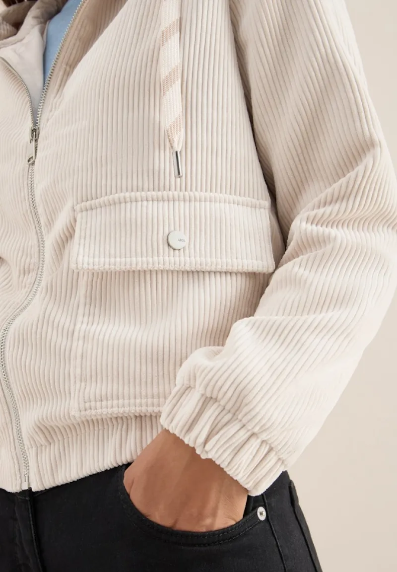 Cecil Jacken*Cordjacke mit Kapuze oat milk beige