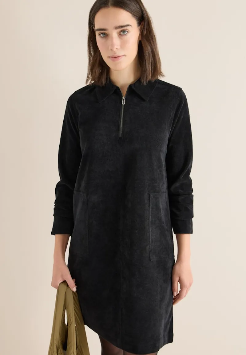 Cecil Kleider*Cordkleid mit Zipper Black
