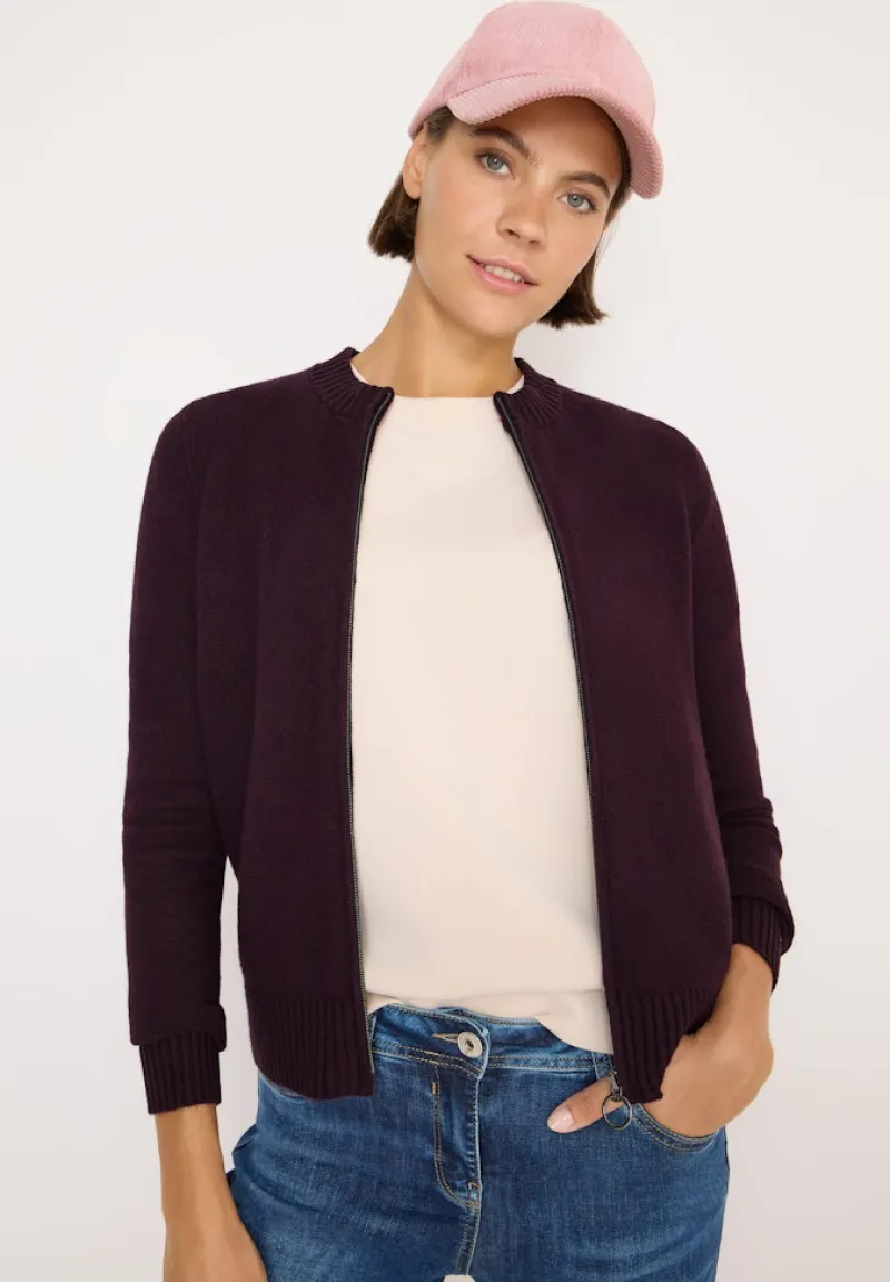 Cecil Pullover & Sweatshirts*Cosy Cardigan mit Zipper eggplant red melange