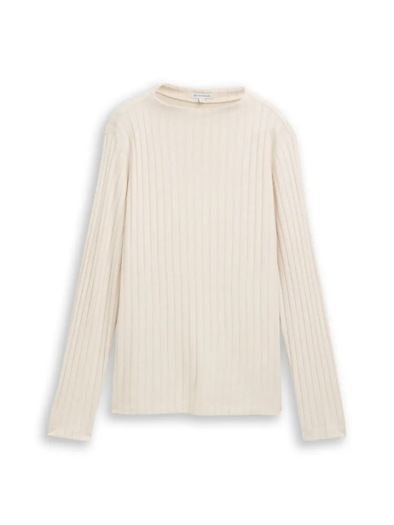 Tom Tailor Shirts*Cosy Langarmshirt mit Stehkragen sand stone beige melange
