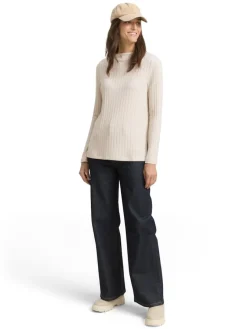 Tom Tailor Shirts*Cosy Langarmshirt mit Stehkragen sand stone beige melange