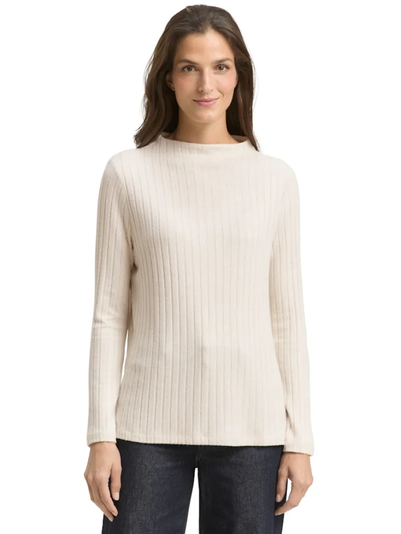 Tom Tailor Shirts*Cosy Langarmshirt mit Stehkragen sand stone beige melange