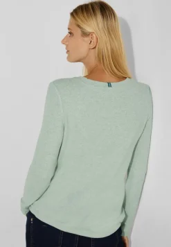 Cecil Shirts*Cosy Melange Langarmshirt clear sage green melange