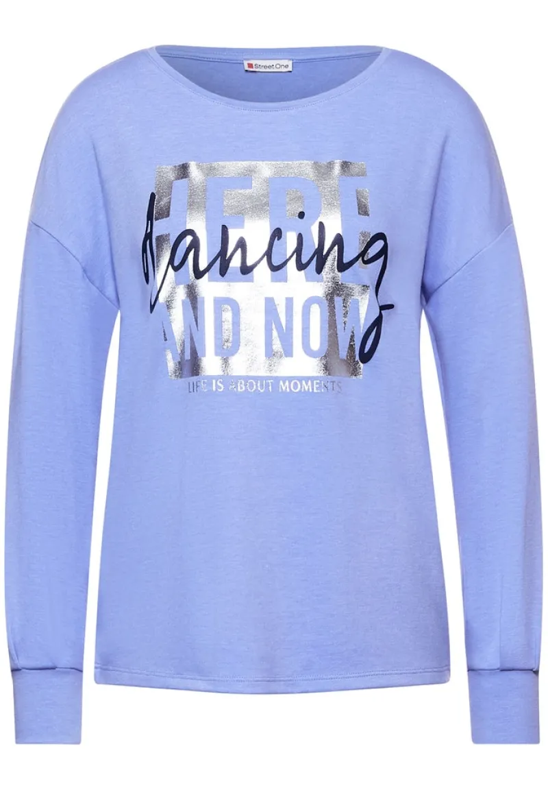 Street One Shirts*Cosy Shirt mit Partprint shiny blue melange
