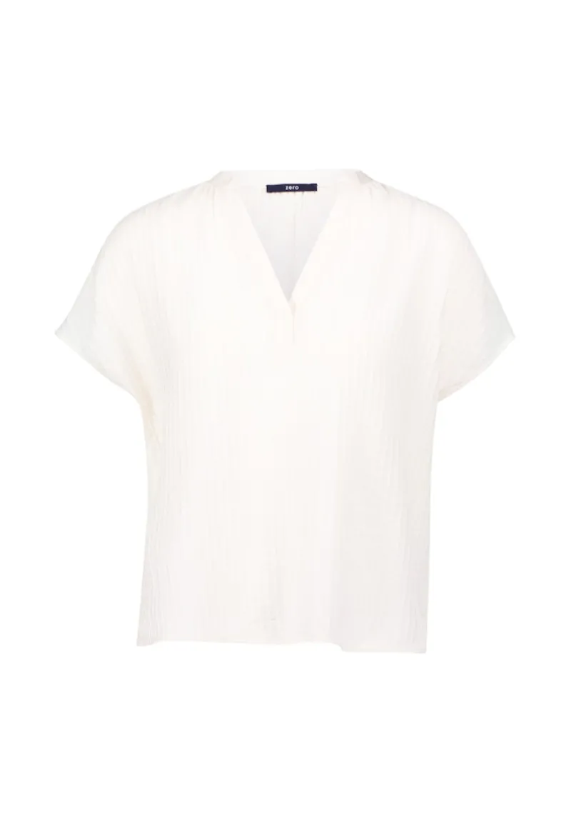 Zero Blusen*Crinkle-Bluse mit V-Ausschnitt Eggnog
