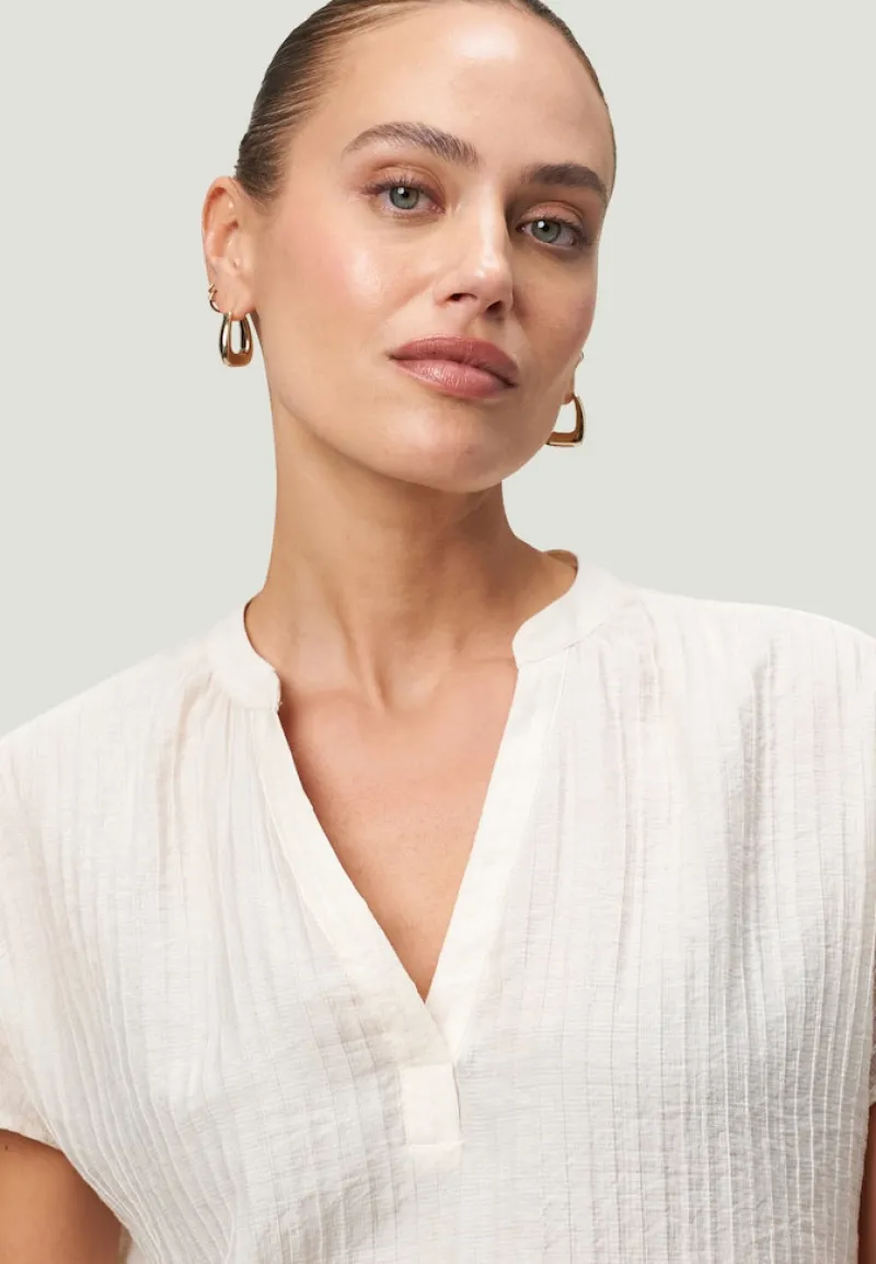 Zero Blusen*Crinkle-Bluse mit V-Ausschnitt Eggnog