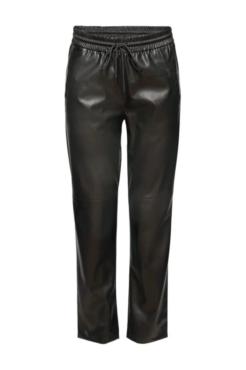 Esprit Hosen*Cropped Hose in Leder-Optik mit Kordelzugbund Black
