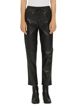 Esprit Hosen*Cropped Hose in Leder-Optik mit Kordelzugbund Black