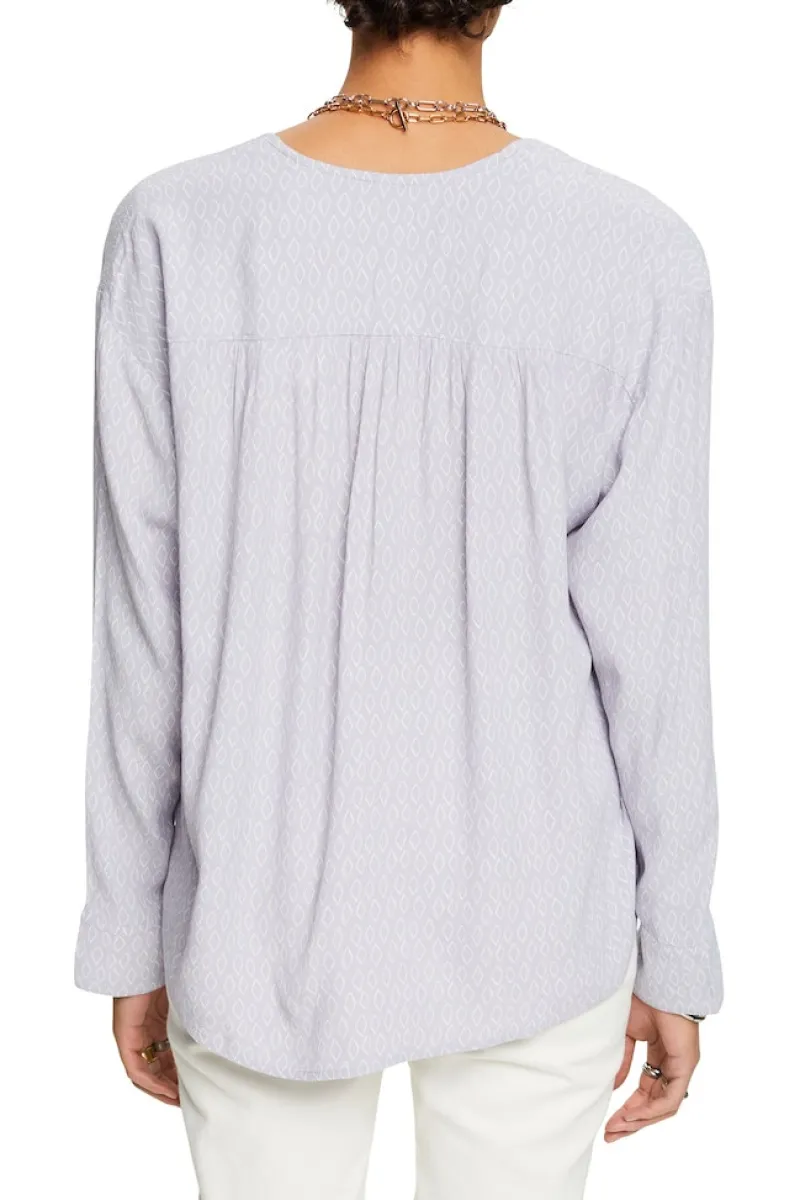 Esprit Blusen*Crêpe-Bluse mit V-Ausschnitt und Print light blue lavender