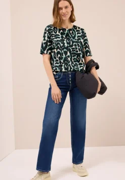 Cecil Shirts*Cupro Touch Print-Shirt ink green