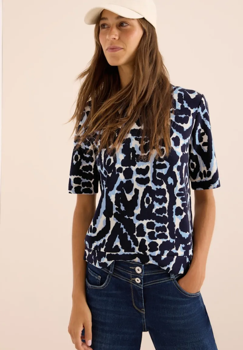 Cecil Shirts*Cupro Touch Print-Shirt urban dark blue