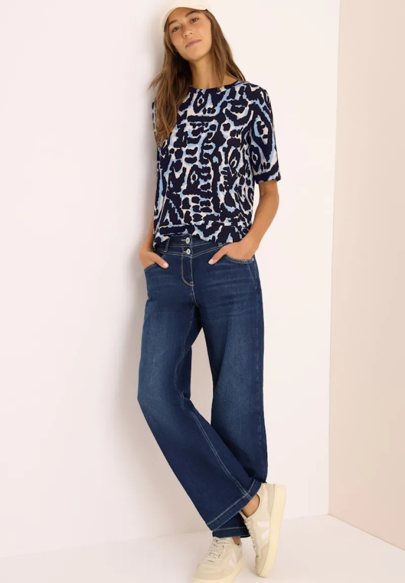 Cecil Shirts*Cupro Touch Print-Shirt urban dark blue