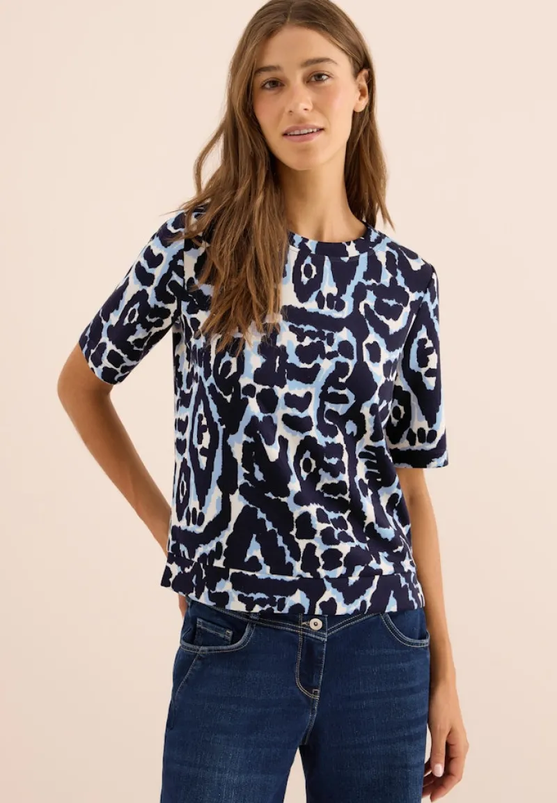 Cecil Shirts*Cupro Touch Print-Shirt urban dark blue
