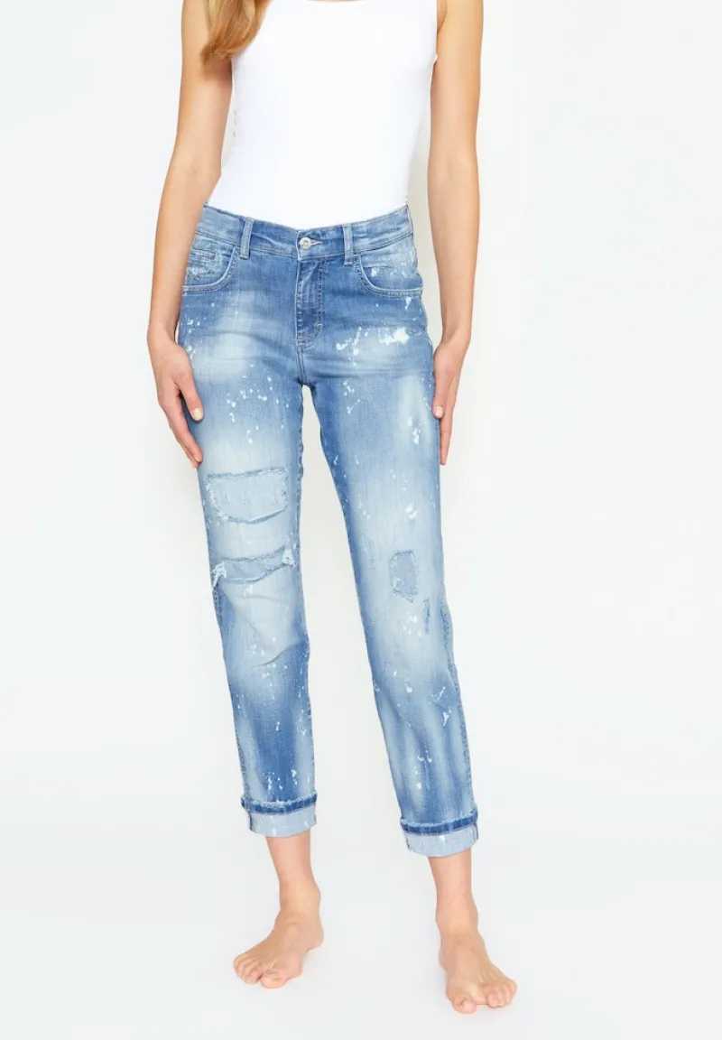 Angels Jeans*DARLEEN CROP TU mid blue fancy used destroyed