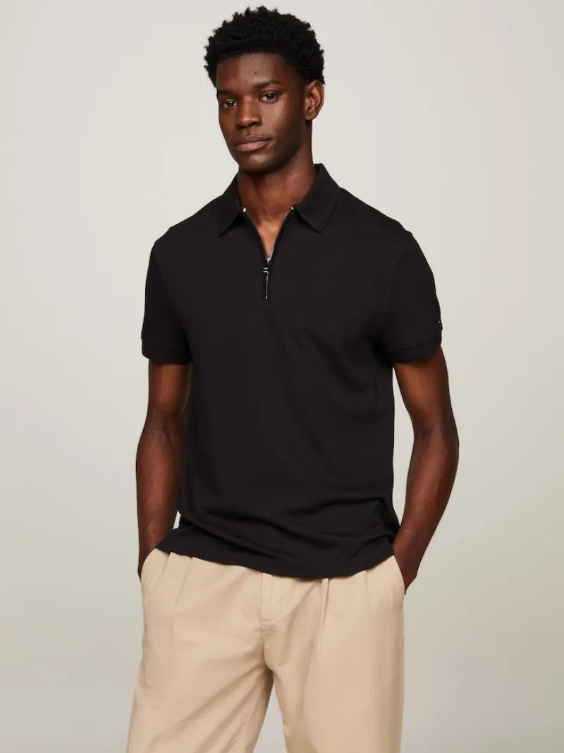 Tommy Hilfiger Shirts|Big Boys*DC INTERLOCK ZIP SLIM POLO Black