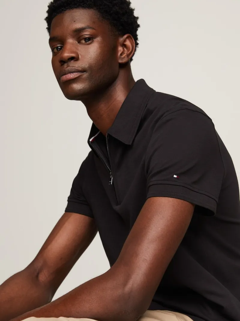 Tommy Hilfiger Shirts|Big Boys*DC INTERLOCK ZIP SLIM POLO Black